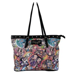 Betty Boop Zodiac Print Tote Bag Faux Leather Studded Black Multi